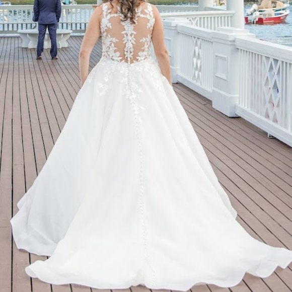 Eddy K Curvy Lace Sequins Organza Wedding Dress Size 16 - Picture 4 of 10